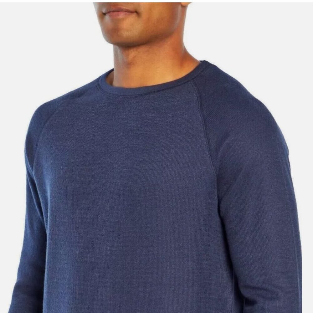 BANANA REPUBLIC Men's Waffle Knit Crew Pullover BLUE Cotton Blend Shirt MEDIUM